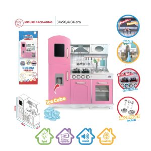 CUCINA IN LEGNO ROSA CON ACQUA LUCI SUONI HT 575